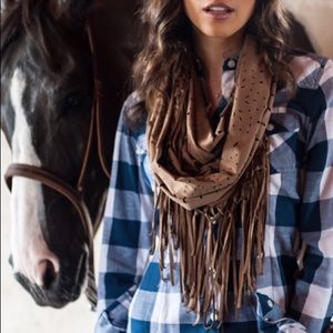 SOLD Knotted fringe vegan suede infinity scarf